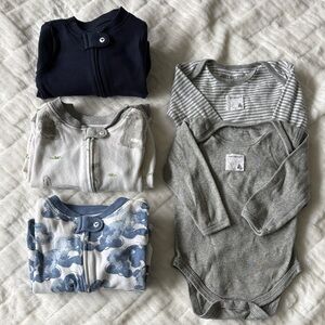 Organic Burts Bees Kids One Pieces Set - Blue, Gray, and White